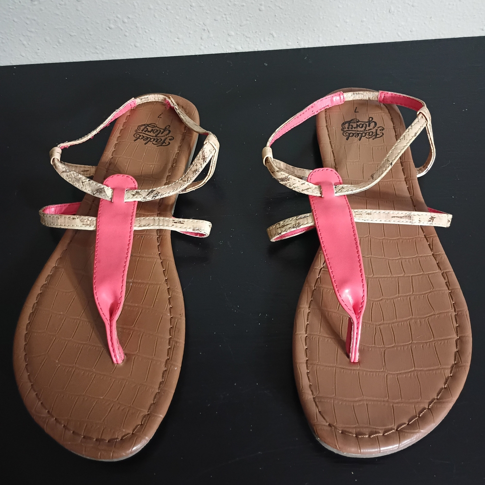 🌞 Faded Glory Pink and Tan Sandals Size 7
